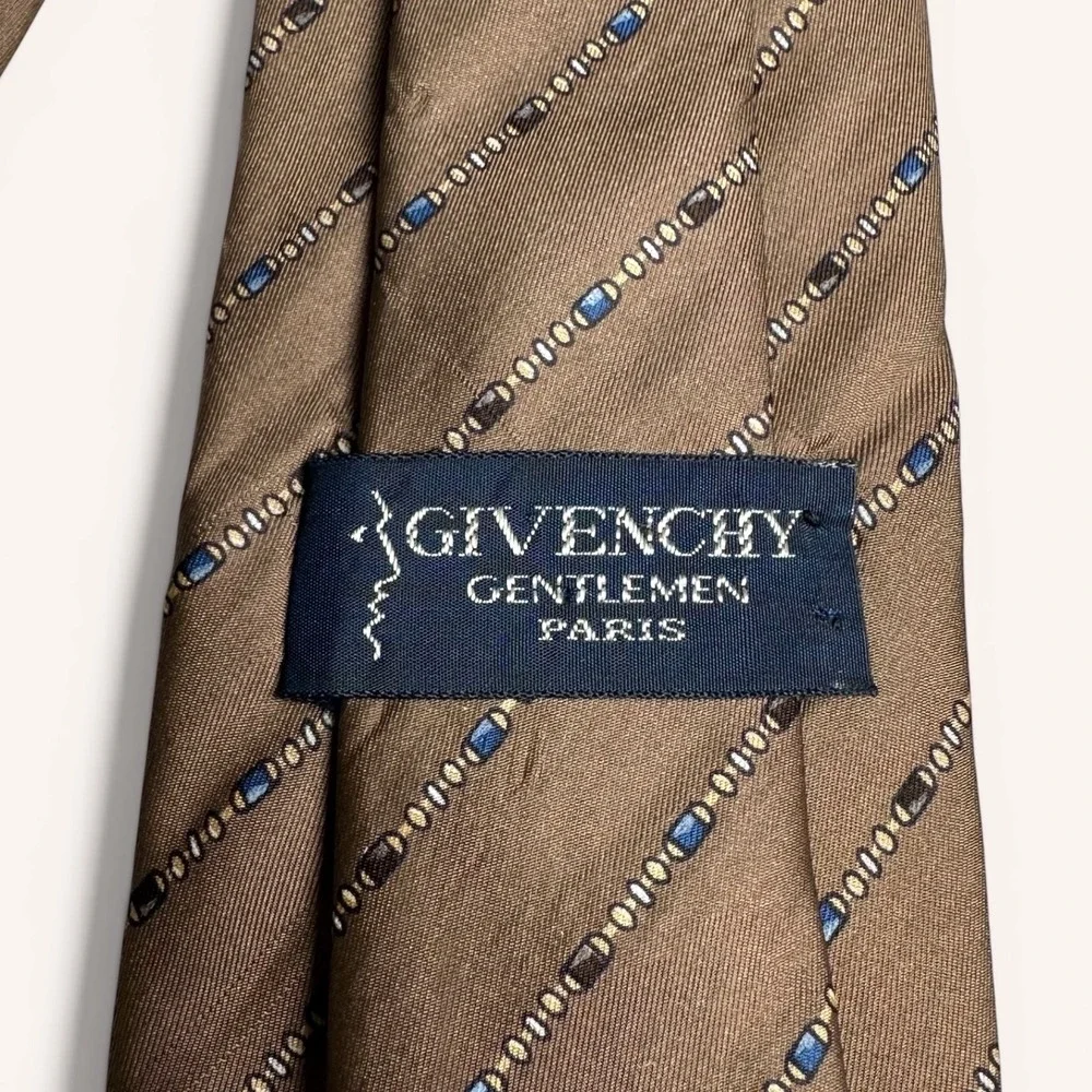 Givenchy Gentlemen Paris‎ Silk Tie Bronze Brown Striped Chain Link Mens Necktie